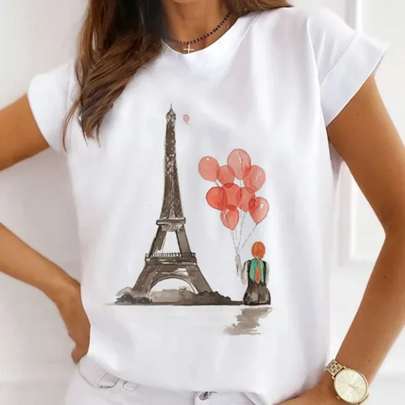 Summer New Women's Fashion Girls White Women's Round Neck Loose Short-sleeved T-shirt Top Oversized T Shirt Tops Y2k  Tee