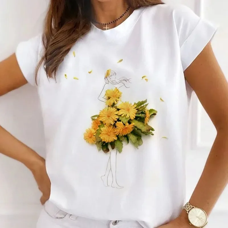 Summer New Women's Fashion Girls White Women's Round Neck Loose Short-sleeved T-shirt Top Oversized T Shirt Tops Y2k  Tee
