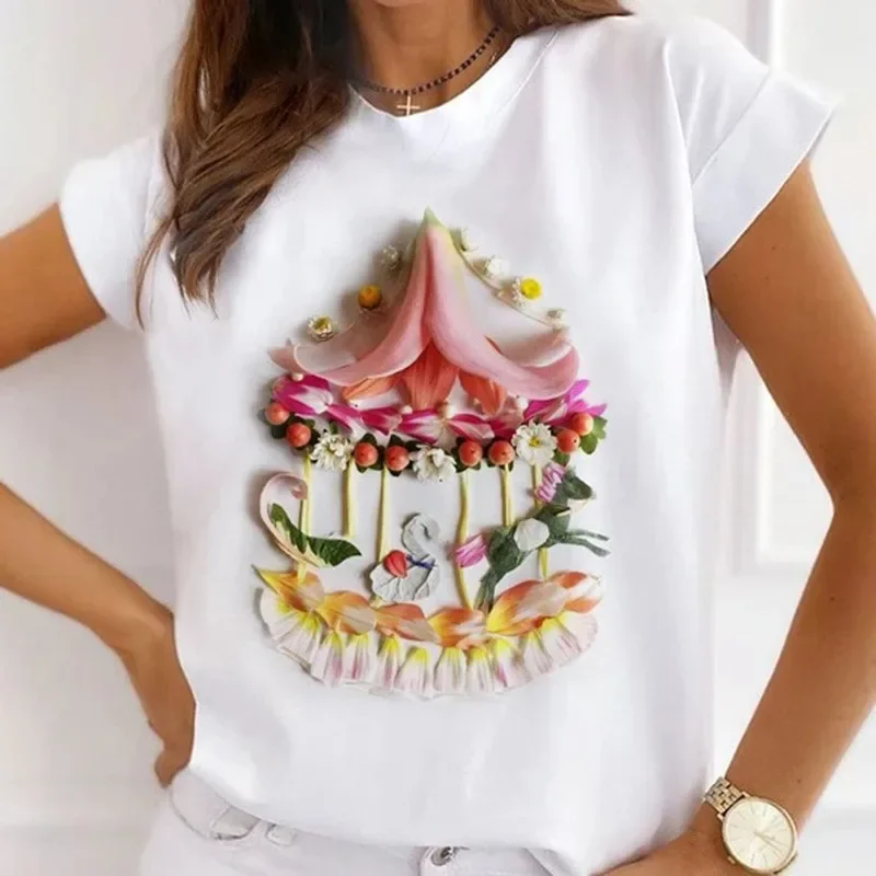 Summer New Women's Fashion Girls White Women's Round Neck Loose Short-sleeved T-shirt Top Oversized T Shirt Tops Y2k  Tee