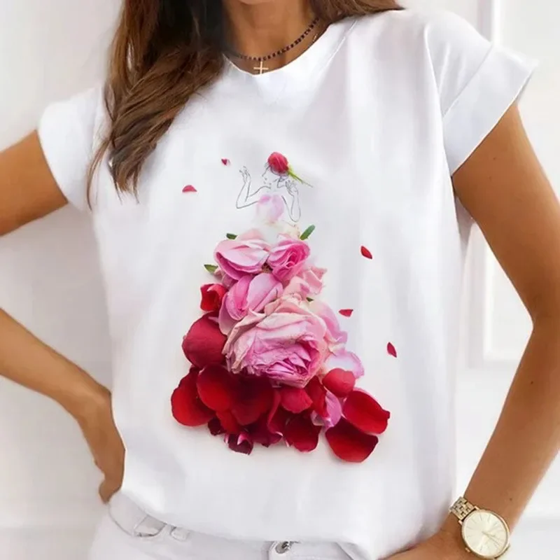 Summer New Women's Fashion Girls White Women's Round Neck Loose Short-sleeved T-shirt Top Oversized T Shirt Tops Y2k  Tee