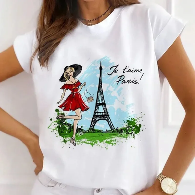 Summer New Women's Fashion Girls White Women's Round Neck Loose Short-sleeved T-shirt Top Oversized T Shirt Tops Y2k  Tee