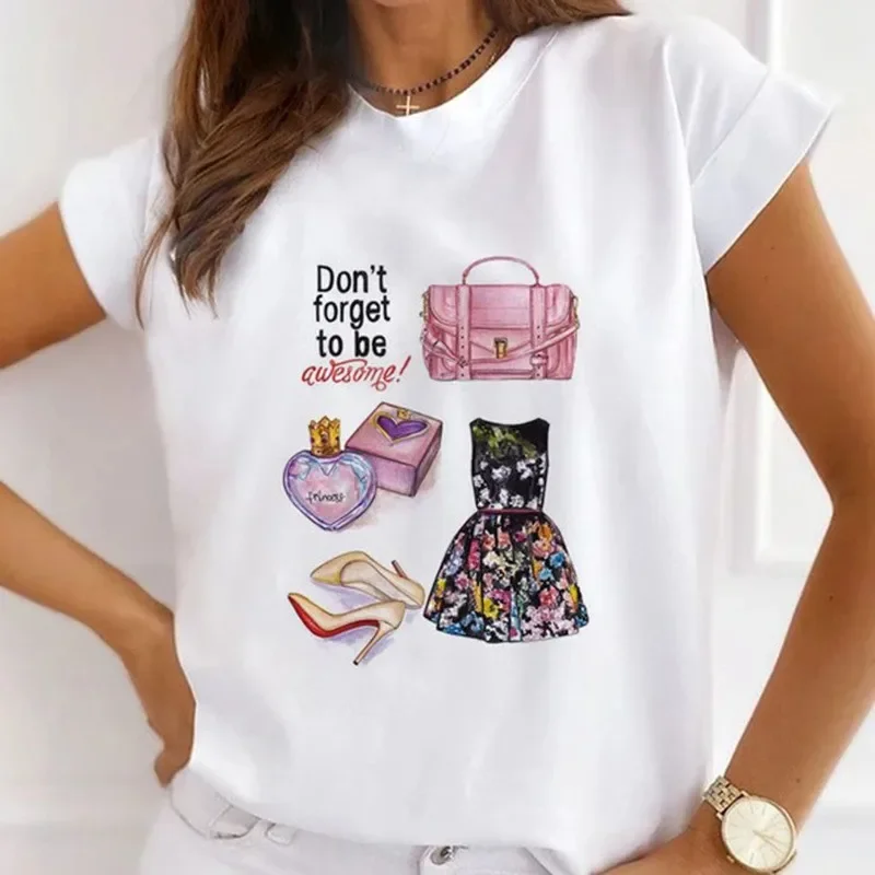 Summer New Women's Fashion Girls White Women's Round Neck Loose Short-sleeved T-shirt Top Oversized T Shirt Tops Y2k  Tee