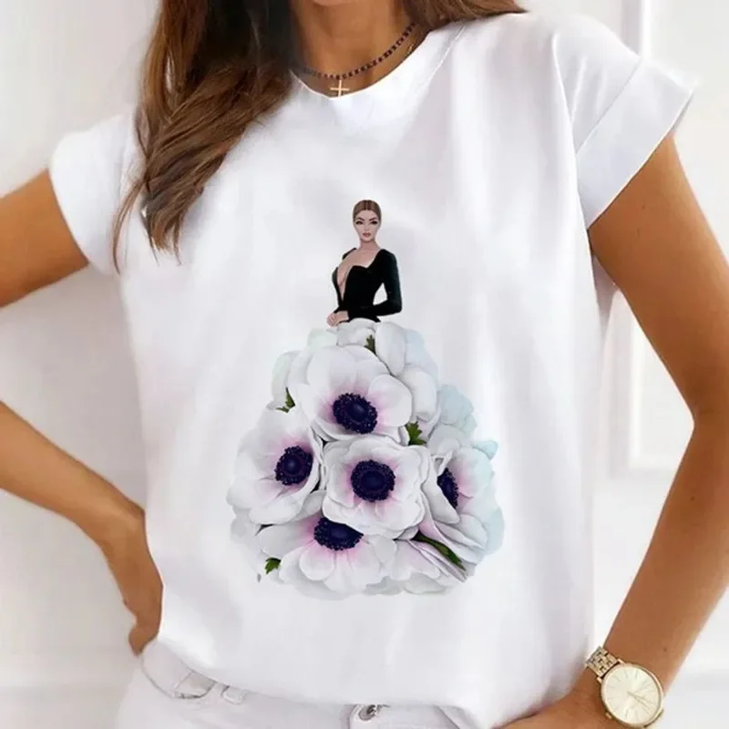 Summer New Women's Fashion Girls White Women's Round Neck Loose Short-sleeved T-shirt Top Oversized T Shirt Tops Y2k  Tee