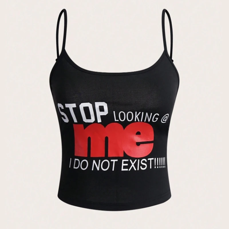 Y2k Letter Print Tank Top Sleeveless Camisole Women's Black Crop Tops Vintage Cool Girl Gothic Sexy Punk Grunge Corset Emo 2000s