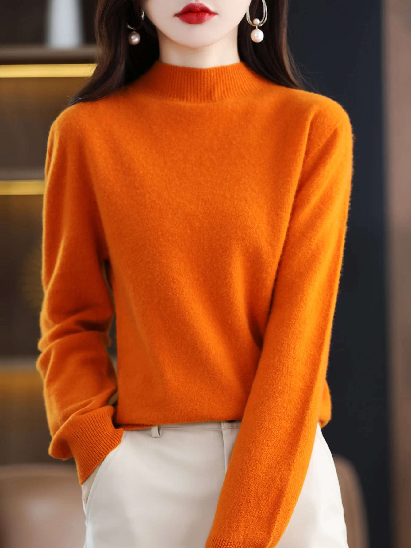100% Merino Wool Sweater Women Mock Neck Sweater Fall Winter Basic Soft Warm Pullovers Long Sleeve Knit Wool Tops Female Clothes