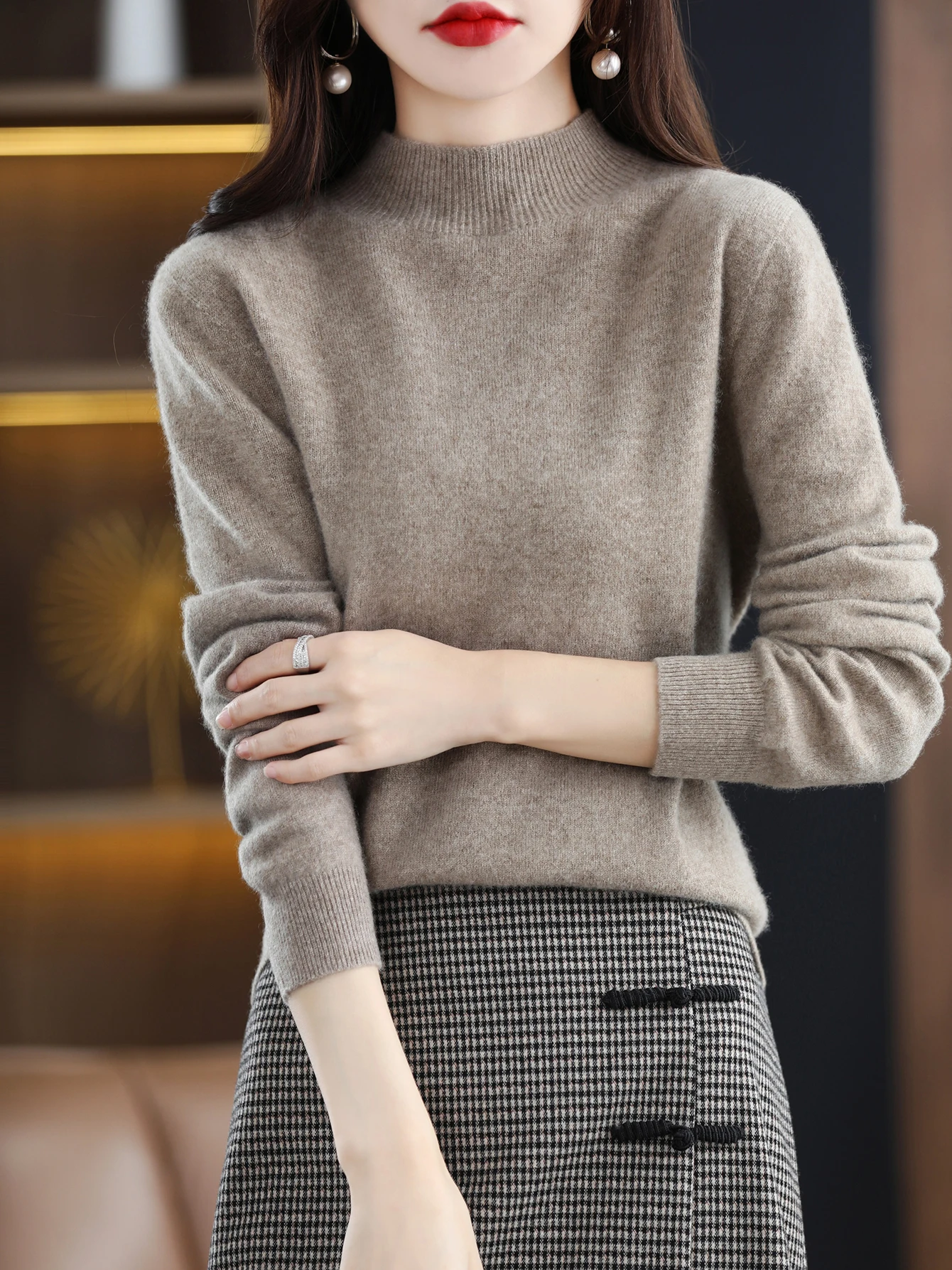 100% Merino Wool Sweater Women Mock Neck Sweater Fall Winter Basic Soft Warm Pullovers Long Sleeve Knit Wool Tops Female Clothes