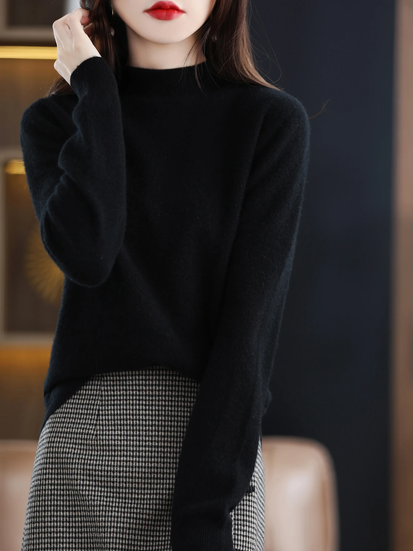 100% Merino Wool Sweater Women Mock Neck Sweater Fall Winter Basic Soft Warm Pullovers Long Sleeve Knit Wool Tops Female Clothes