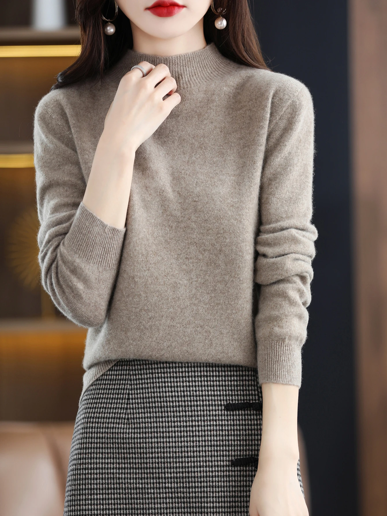 100% Merino Wool Sweater Women Mock Neck Sweater Fall Winter Basic Soft Warm Pullovers Long Sleeve Knit Wool Tops Female Clothes