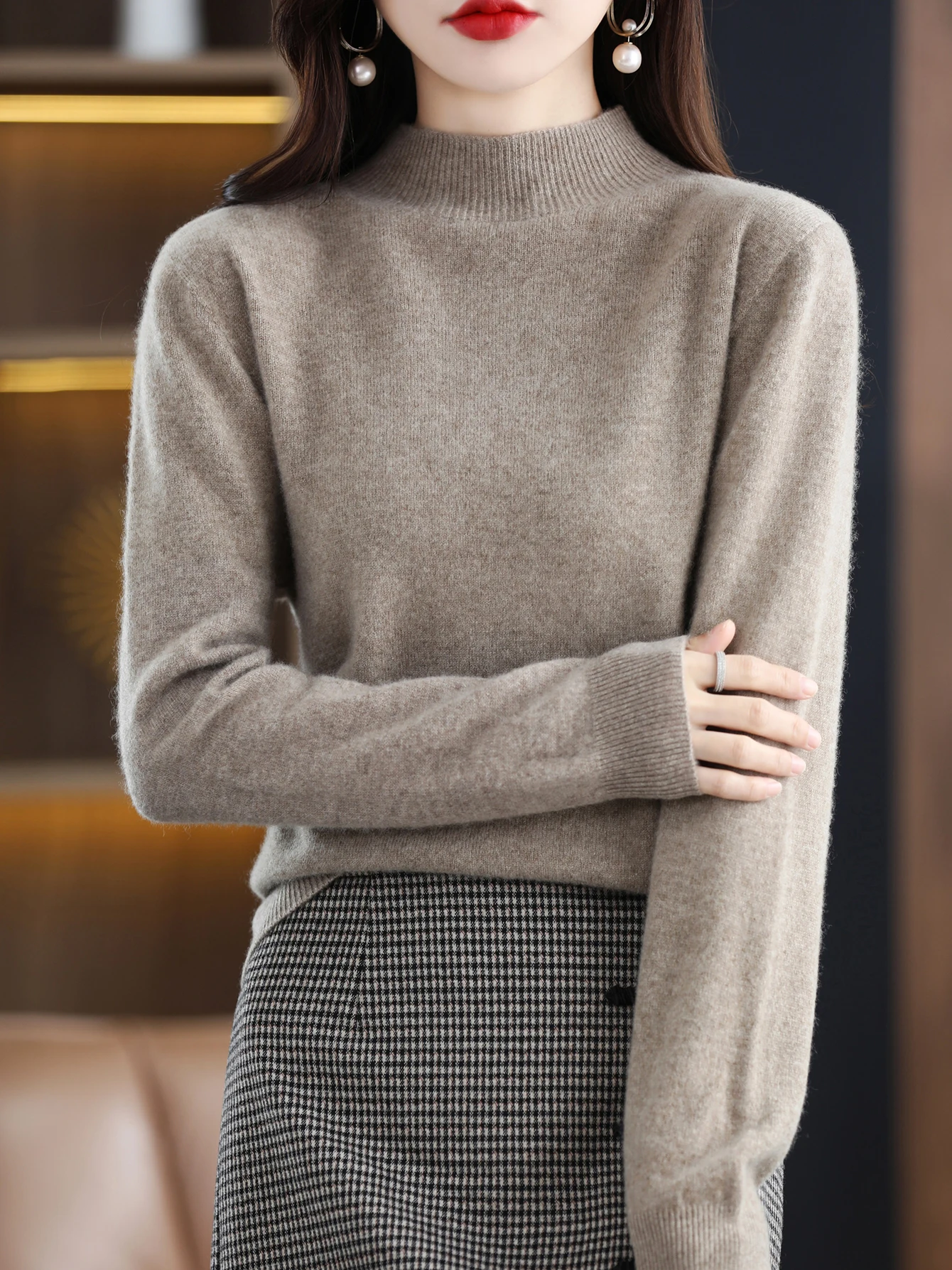 100% Merino Wool Sweater Women Mock Neck Sweater Fall Winter Basic Soft Warm Pullovers Long Sleeve Knit Wool Tops Female Clothes