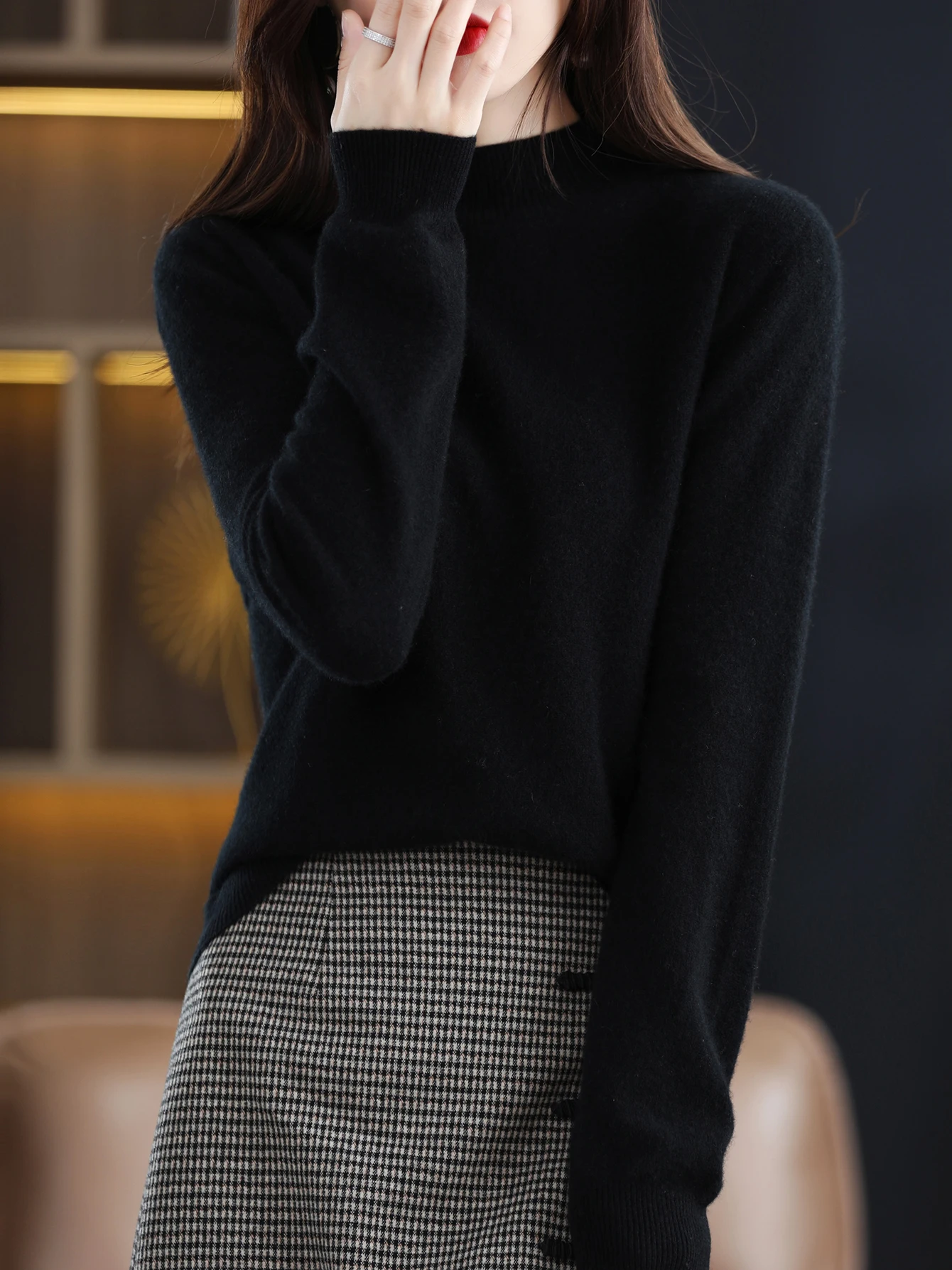 100% Merino Wool Sweater Women Mock Neck Sweater Fall Winter Basic Soft Warm Pullovers Long Sleeve Knit Wool Tops Female Clothes