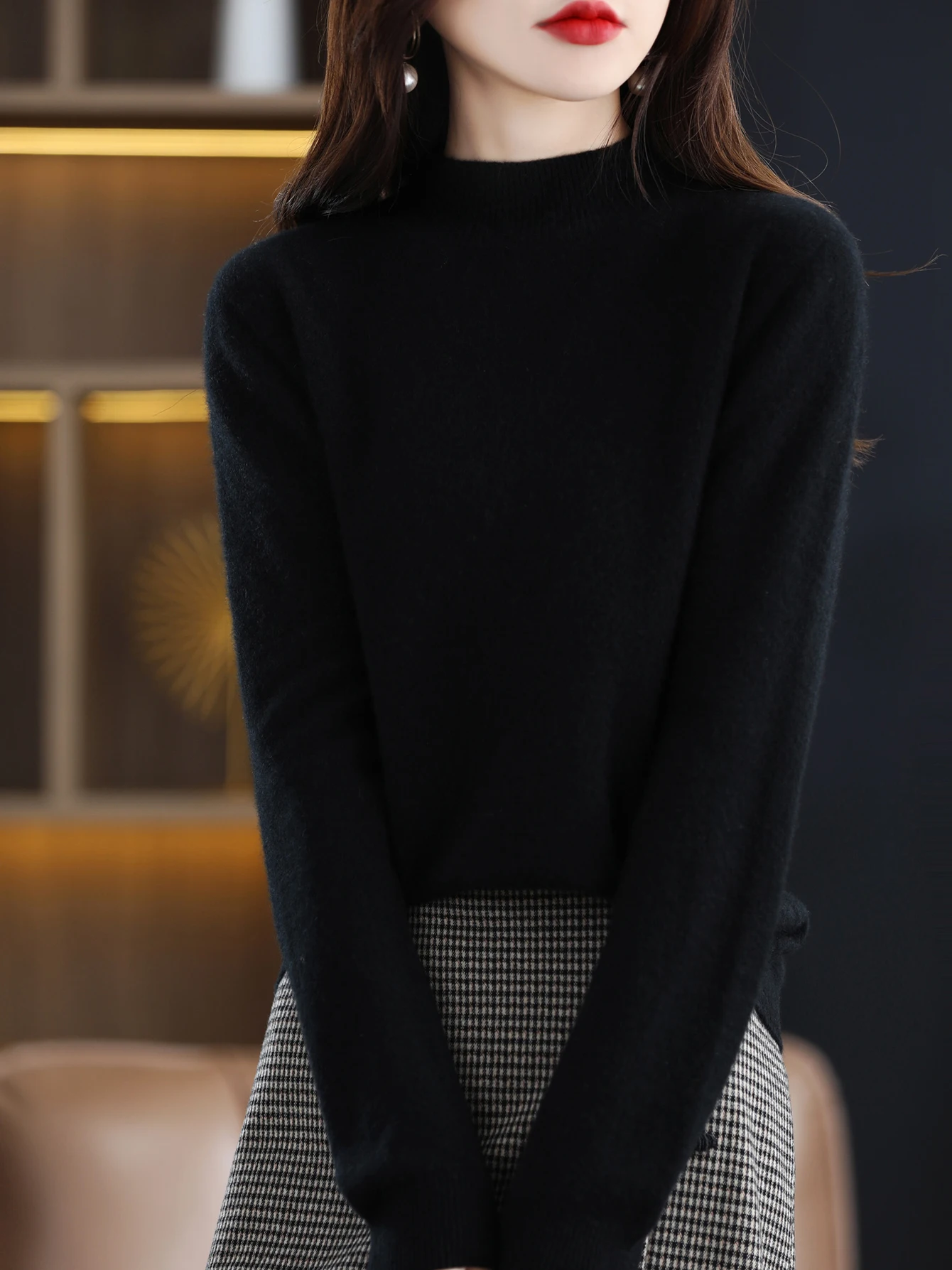 100% Merino Wool Sweater Women Mock Neck Sweater Fall Winter Basic Soft Warm Pullovers Long Sleeve Knit Wool Tops Female Clothes