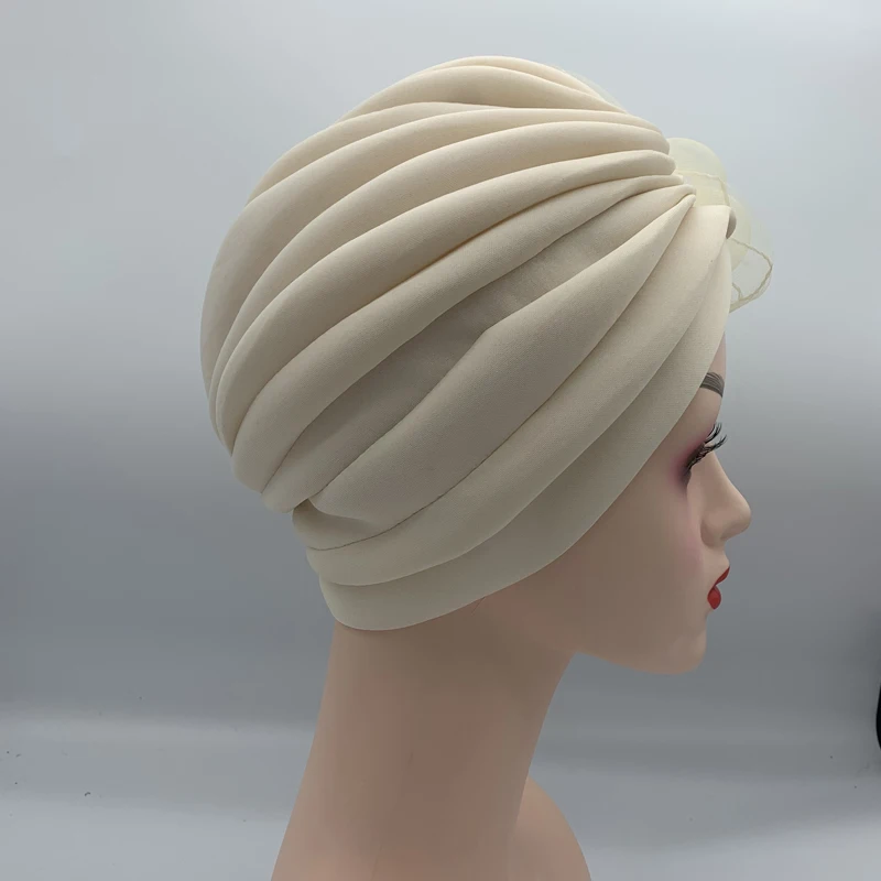 2023 New Feather Flower Turban Hats for Women Female Headwrap Ready to Wear Hijab Caps Muslim Headscarf Bonnet Turbante Mujer