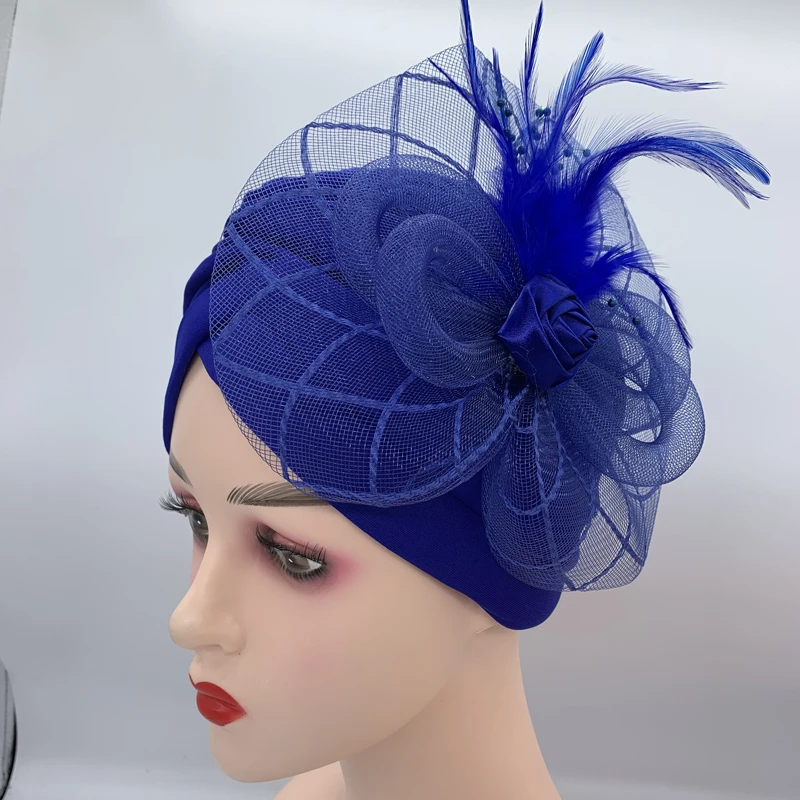 2023 New Feather Flower Turban Hats for Women Female Headwrap Ready to Wear Hijab Caps Muslim Headscarf Bonnet Turbante Mujer