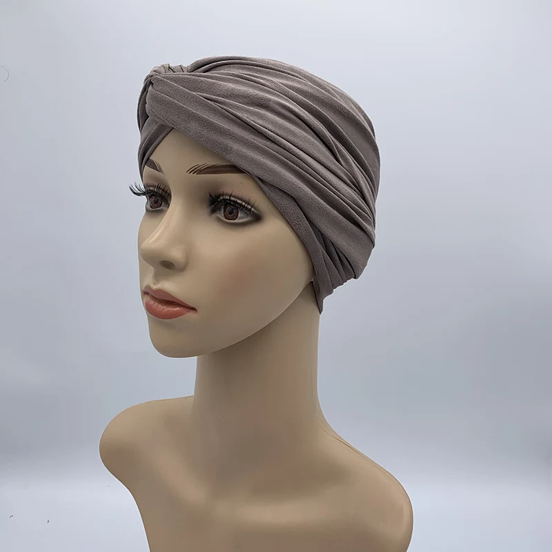 Fashion Women Cross Twist Suede Turban Caps Soild Color Female Headscarf Bonnet Muslim Hijab Cap Islamic Under Scarf India Hat