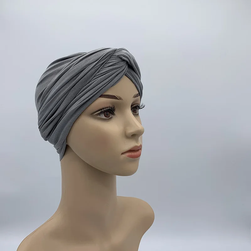Fashion Women Cross Twist Suede Turban Caps Soild Color Female Headscarf Bonnet Muslim Hijab Cap Islamic Under Scarf India Hat