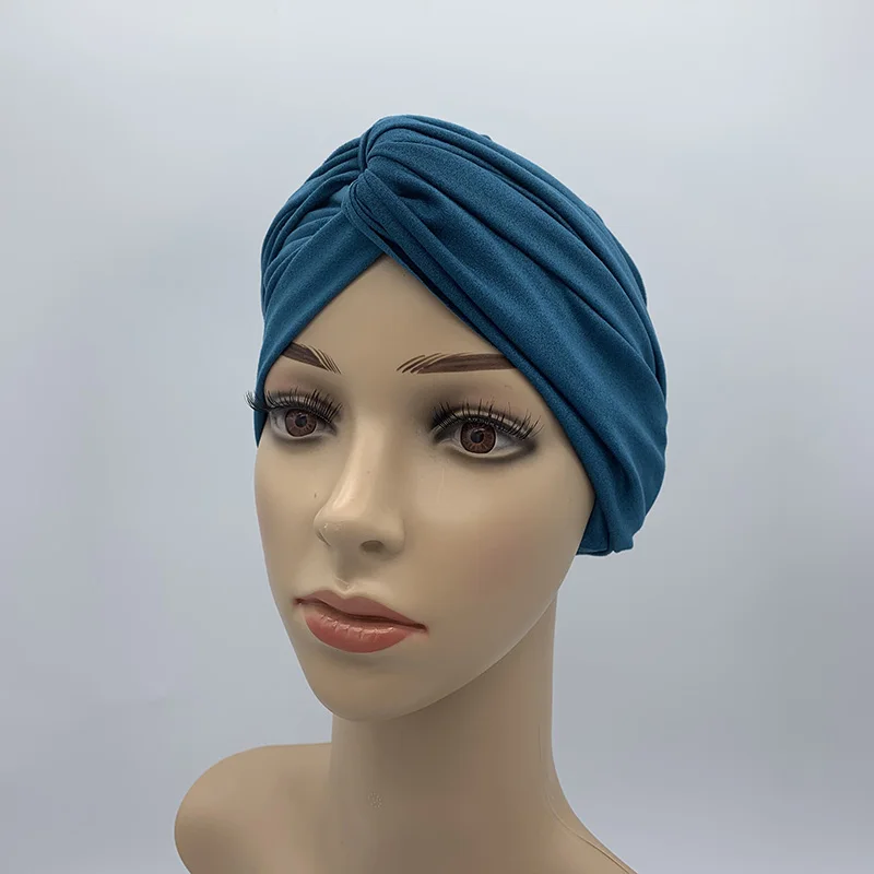 Fashion Women Cross Twist Suede Turban Caps Soild Color Female Headscarf Bonnet Muslim Hijab Cap Islamic Under Scarf India Hat