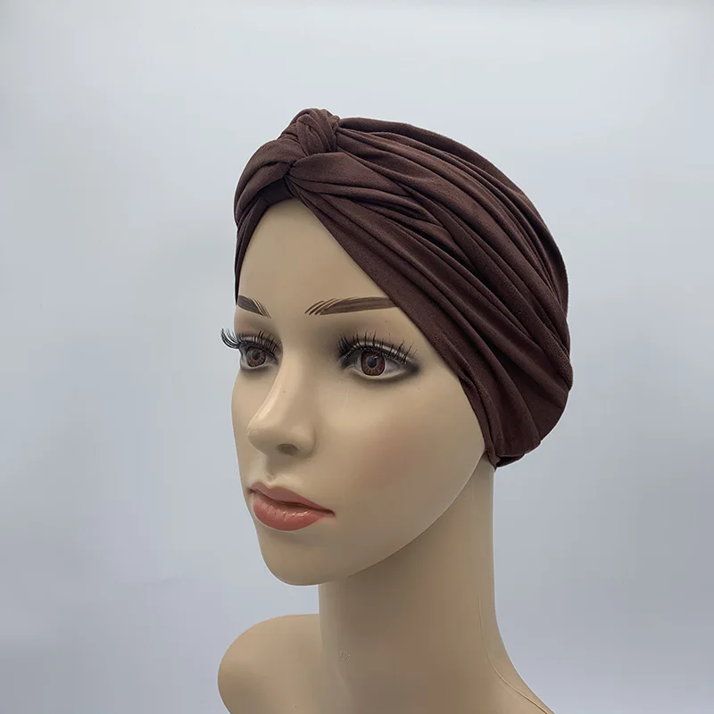 Fashion Women Cross Twist Suede Turban Caps Soild Color Female Headscarf Bonnet Muslim Hijab Cap Islamic Under Scarf India Hat