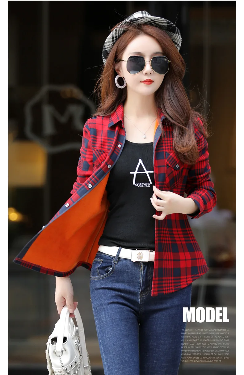 Velvet Thick Warm Women Plaid Shirt Female Fleece Tops Oversized M-4XL Women's Coat Winter Fit Blusas Femininas Chemise Femme