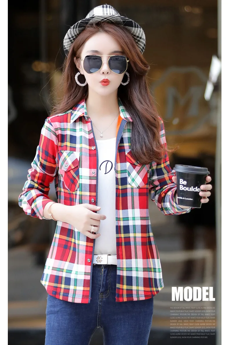 Velvet Thick Warm Women Plaid Shirt Female Fleece Tops Oversized M-4XL Women's Coat Winter Fit Blusas Femininas Chemise Femme