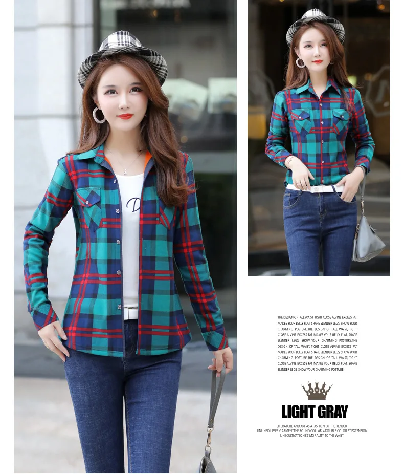 Velvet Thick Warm Women Plaid Shirt Female Fleece Tops Oversized M-4XL Women's Coat Winter Fit Blusas Femininas Chemise Femme