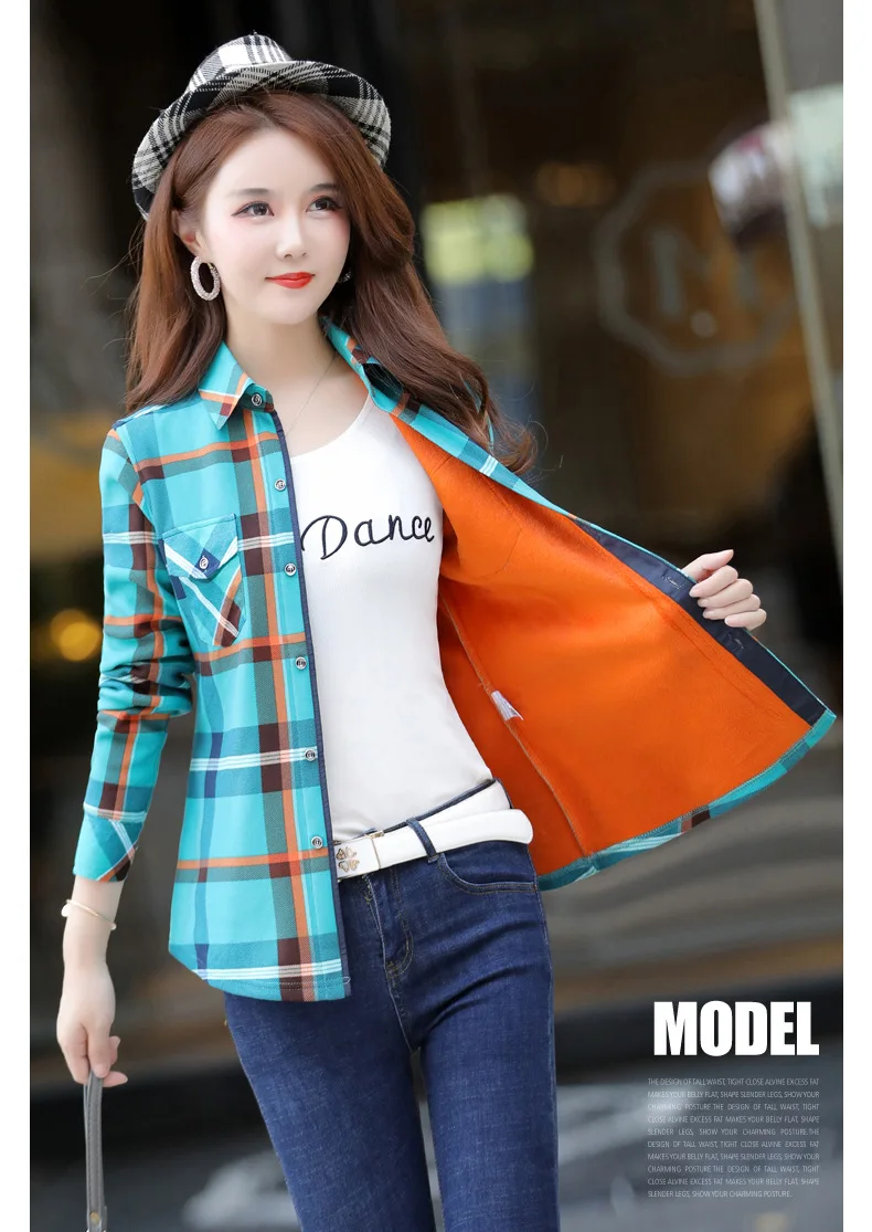 Velvet Thick Warm Women Plaid Shirt Female Fleece Tops Oversized M-4XL Women's Coat Winter Fit Blusas Femininas Chemise Femme