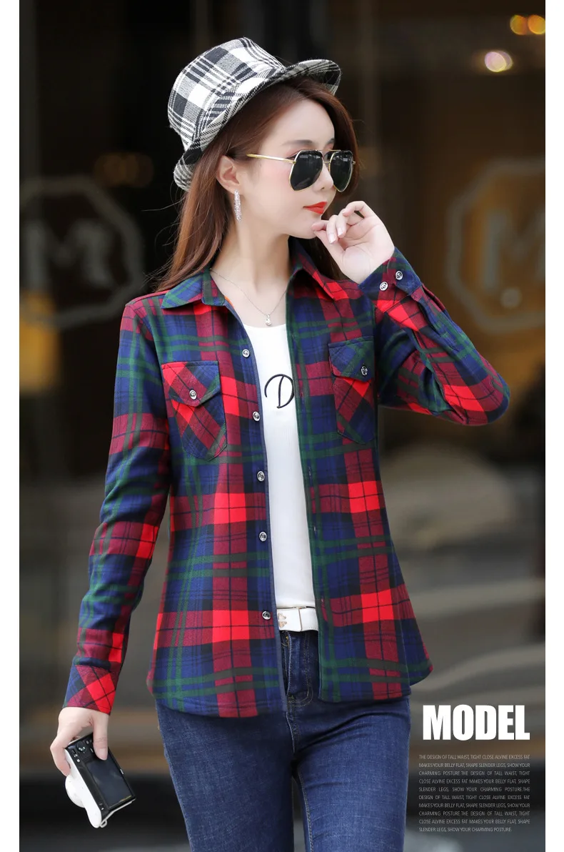 Velvet Thick Warm Women Plaid Shirt Female Fleece Tops Oversized M-4XL Women's Coat Winter Fit Blusas Femininas Chemise Femme