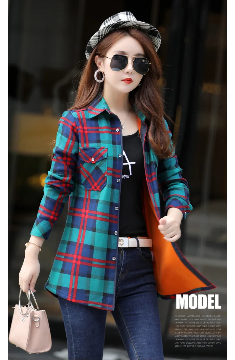 Velvet Thick Warm Women Plaid Shirt Female Fleece Tops Oversized M-4XL Women's Coat Winter Fit Blusas Femininas Chemise Femme