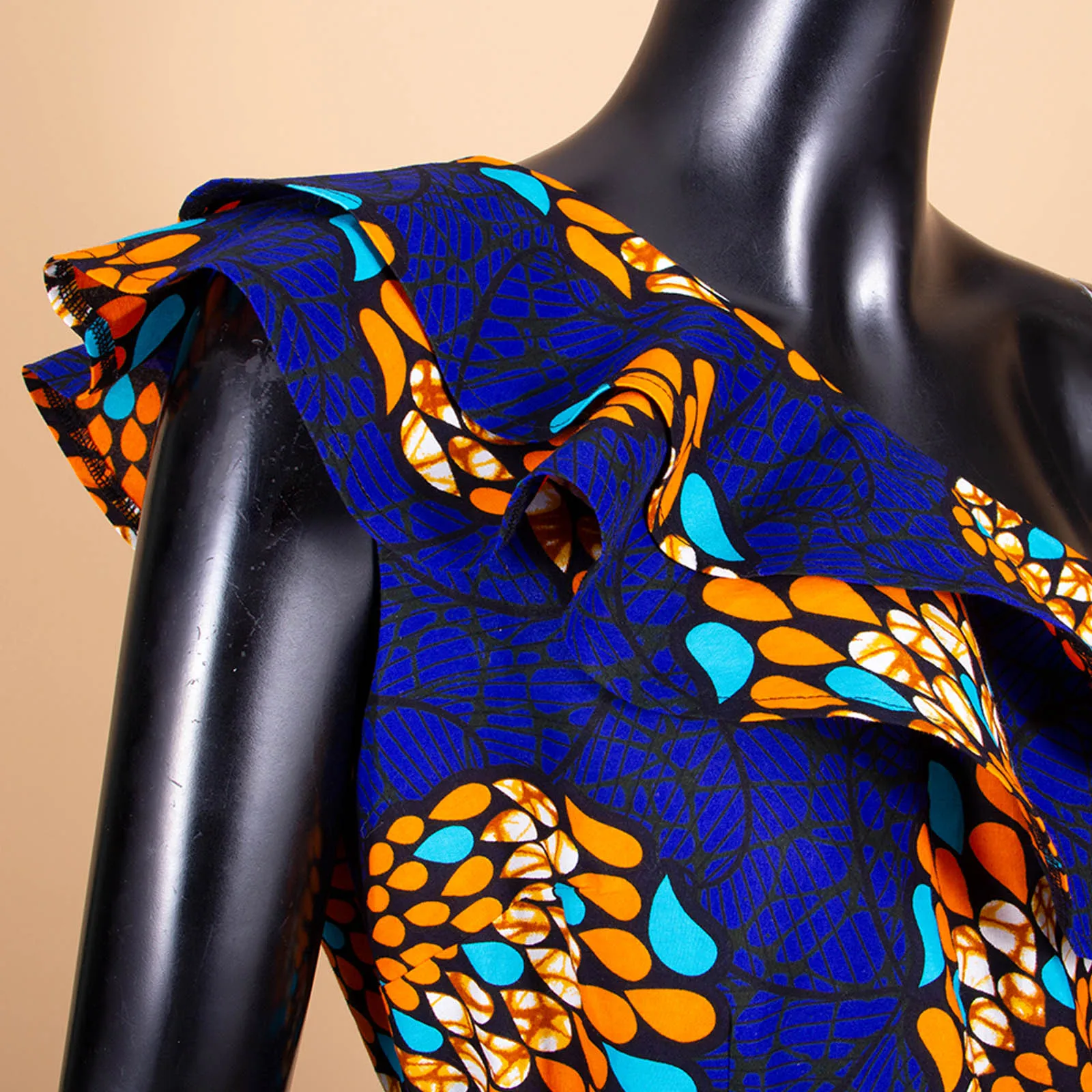 African Fashion Casual Dresses for Women AFRIPRIDE Tailor Made One Shoulder Fit and Flare Women Batik Cotton Dress A1825111