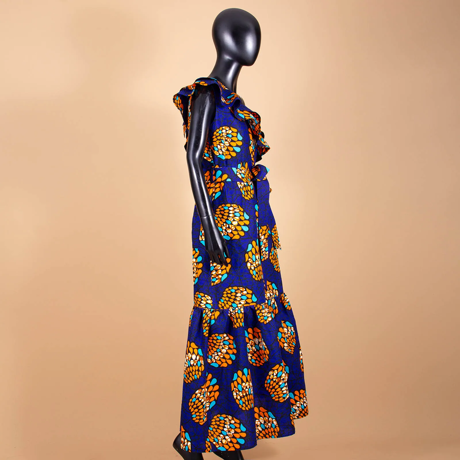 African Fashion Casual Dresses for Women AFRIPRIDE Tailor Made One Shoulder Fit and Flare Women Batik Cotton Dress A1825111