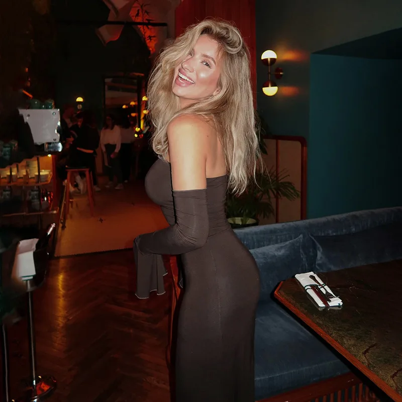 Nsauye Autumn Chic Elegant Women Sexy Evening Birthday Party Night Club Dress Off Shoulder Long Sleeve Maxi Bodycon Dress 2024