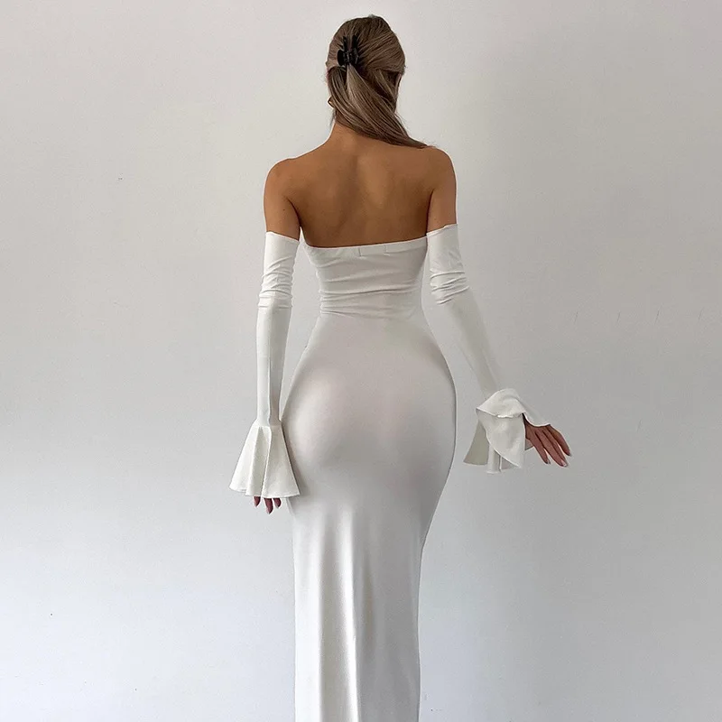 Nsauye Autumn Chic Elegant Women Sexy Evening Birthday Party Night Club Dress Off Shoulder Long Sleeve Maxi Bodycon Dress 2024