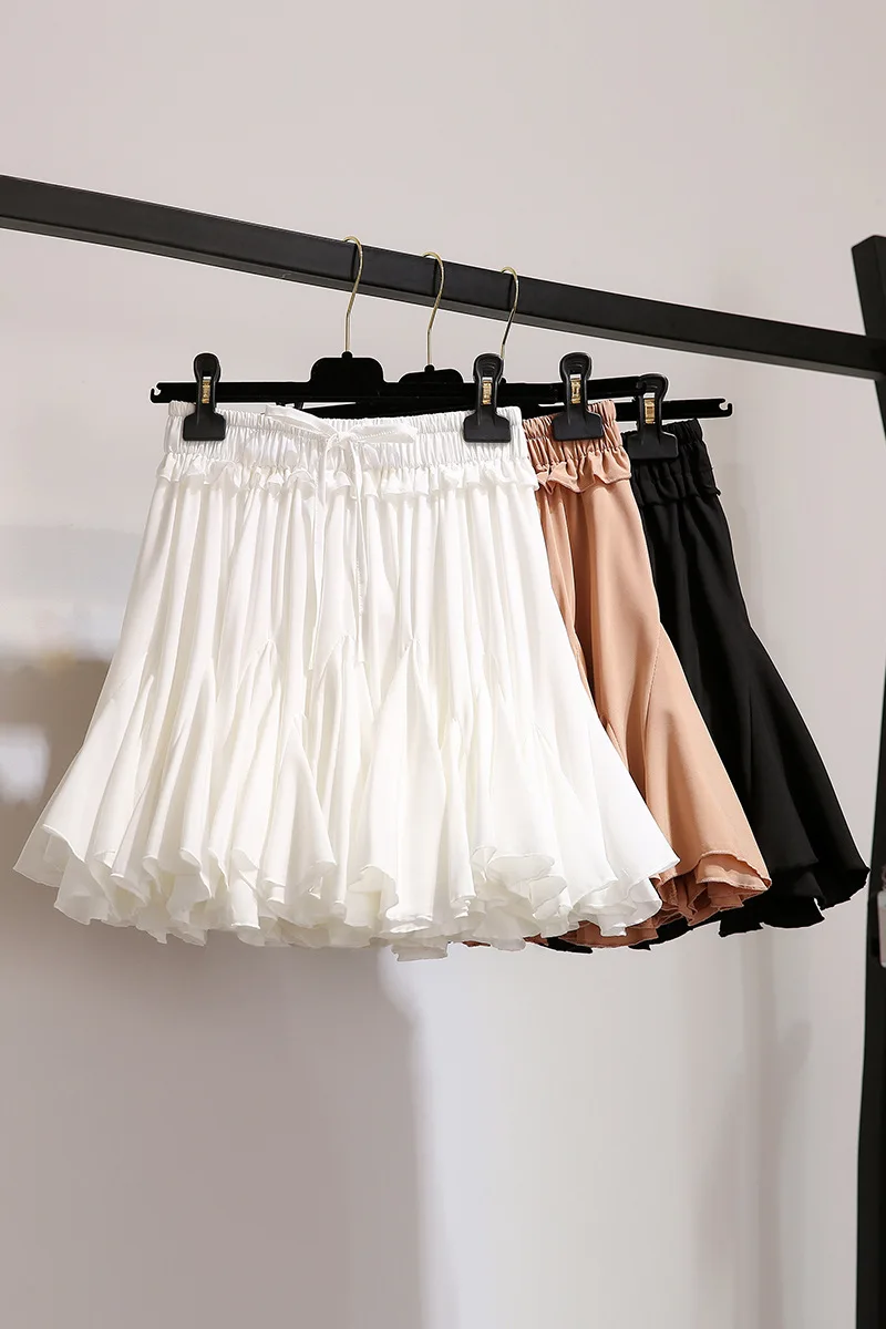 White Black Chiffon Summer Shorts Skirt Women 2022 Fashion Korean High Waist Tutu Pleated Mini Aesthetic Skirt Female