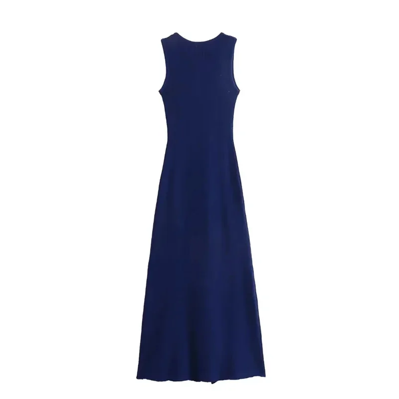 Tossy Knit Ribbed Cardigan Maxi Dress Female High Waist Slim Pocket Sleeveless Elegant Party Dress Women's Knitwear Long Dress