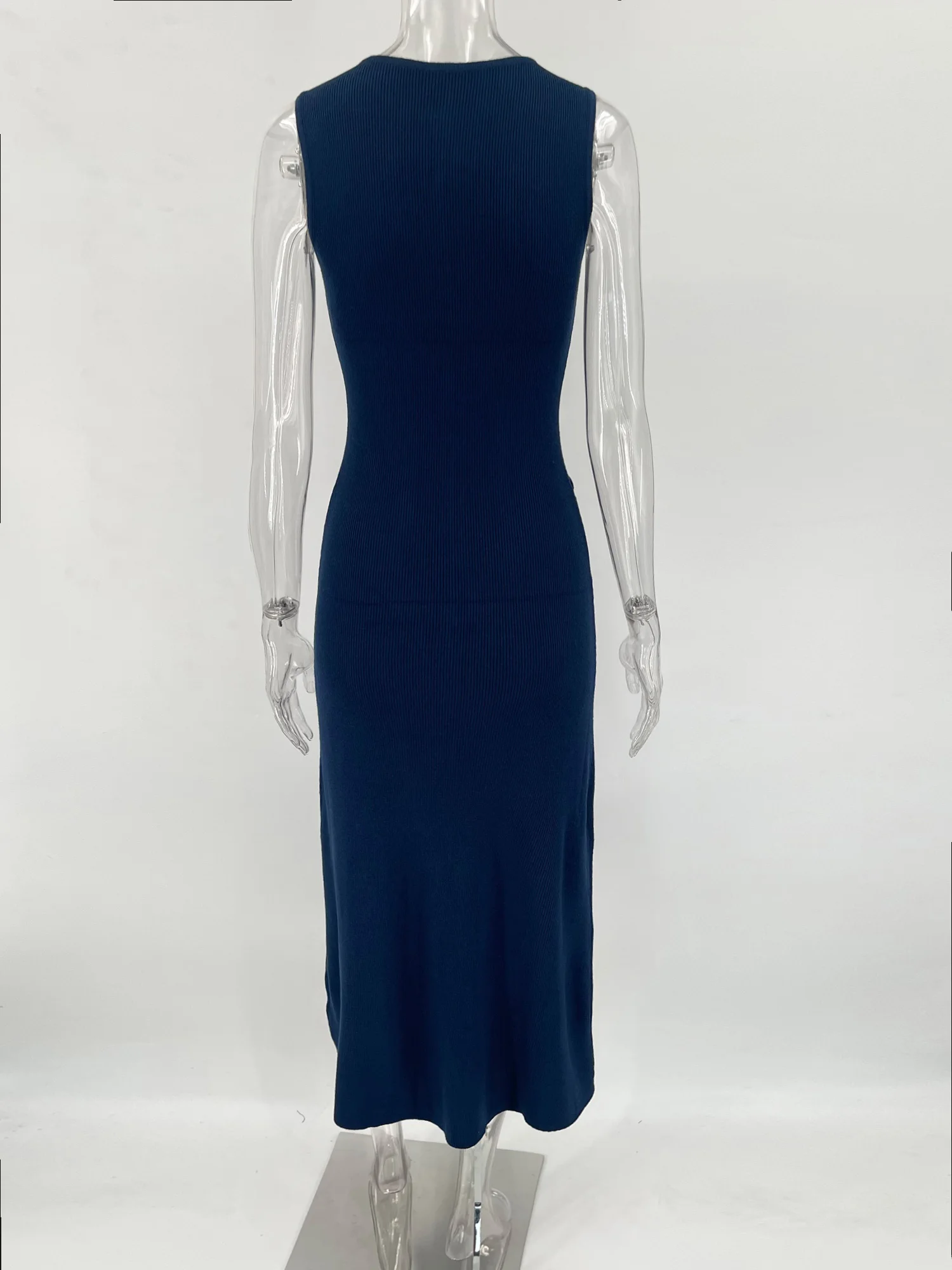 Tossy Knit Ribbed Cardigan Maxi Dress Female High Waist Slim Pocket Sleeveless Elegant Party Dress Women's Knitwear Long Dress