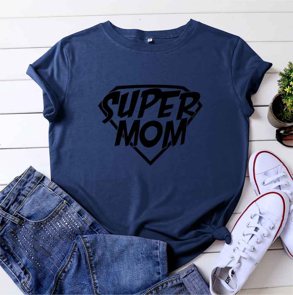Super Mom Print Women T Shirt Short Sleeve O Neck Loose Women Tshirt Ladies Tee Shirt Tops Clothes Camisetas Mujer