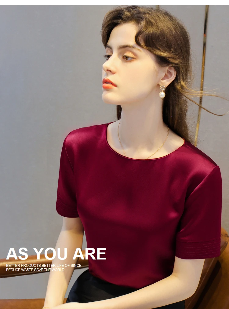 Acetate Satin Tees for Women High Quality Ladies Casual Elegant Silk Satin Blouse Summer Korean Tops 2026 Roupas Feminina