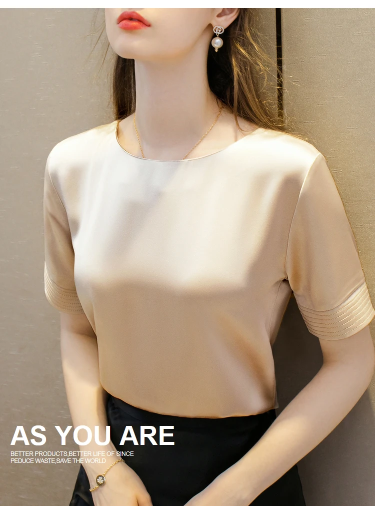 Acetate Satin Tees for Women High Quality Ladies Casual Elegant Silk Satin Blouse Summer Korean Tops 2026 Roupas Feminina