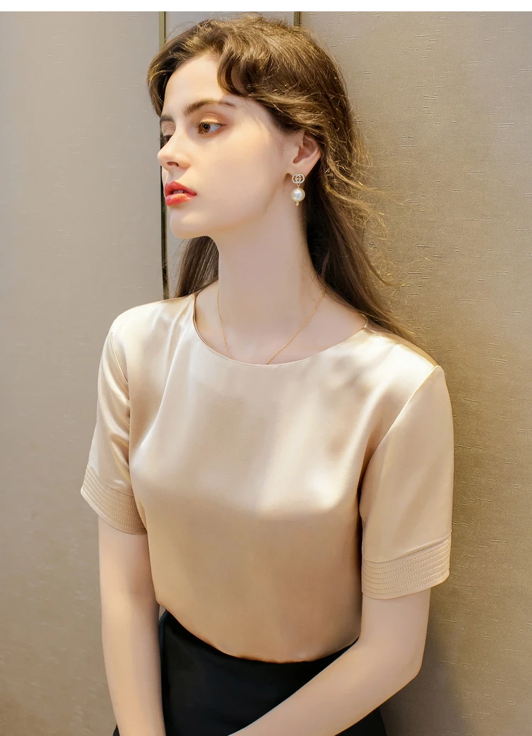 Acetate Satin Tees for Women High Quality Ladies Casual Elegant Silk Satin Blouse Summer Korean Tops 2026 Roupas Feminina
