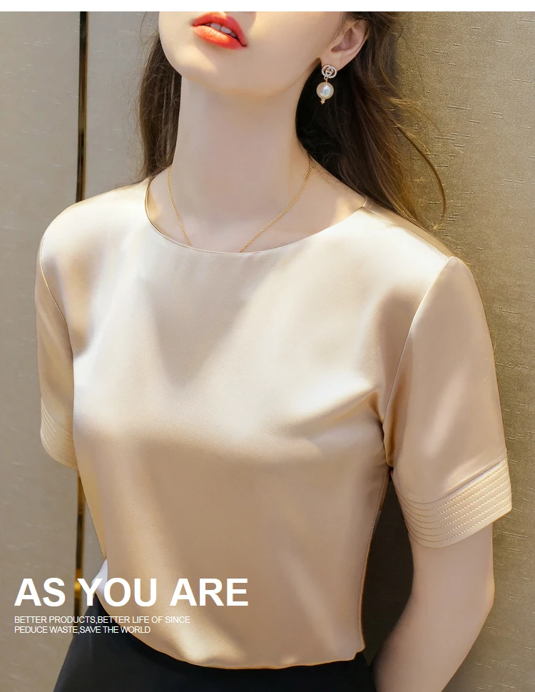 Acetate Satin Tees for Women High Quality Ladies Casual Elegant Silk Satin Blouse Summer Korean Tops 2026 Roupas Feminina