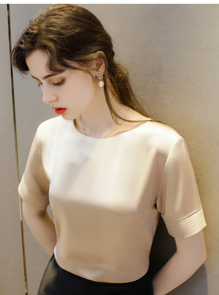 Acetate Satin Tees for Women High Quality Ladies Casual Elegant Silk Satin Blouse Summer Korean Tops 2026 Roupas Feminina