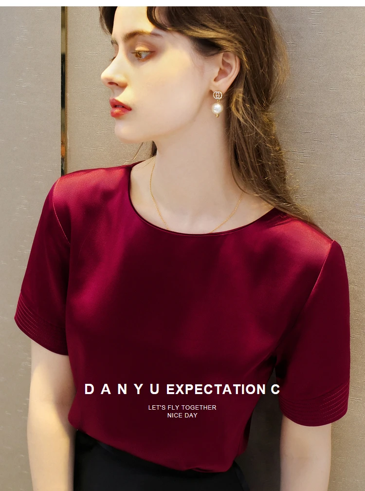Acetate Satin Tees for Women High Quality Ladies Casual Elegant Silk Satin Blouse Summer Korean Tops 2026 Roupas Feminina