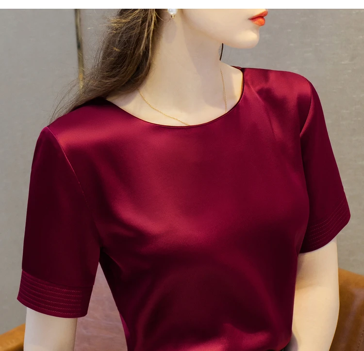 Acetate Satin Tees for Women High Quality Ladies Casual Elegant Silk Satin Blouse Summer Korean Tops 2026 Roupas Feminina