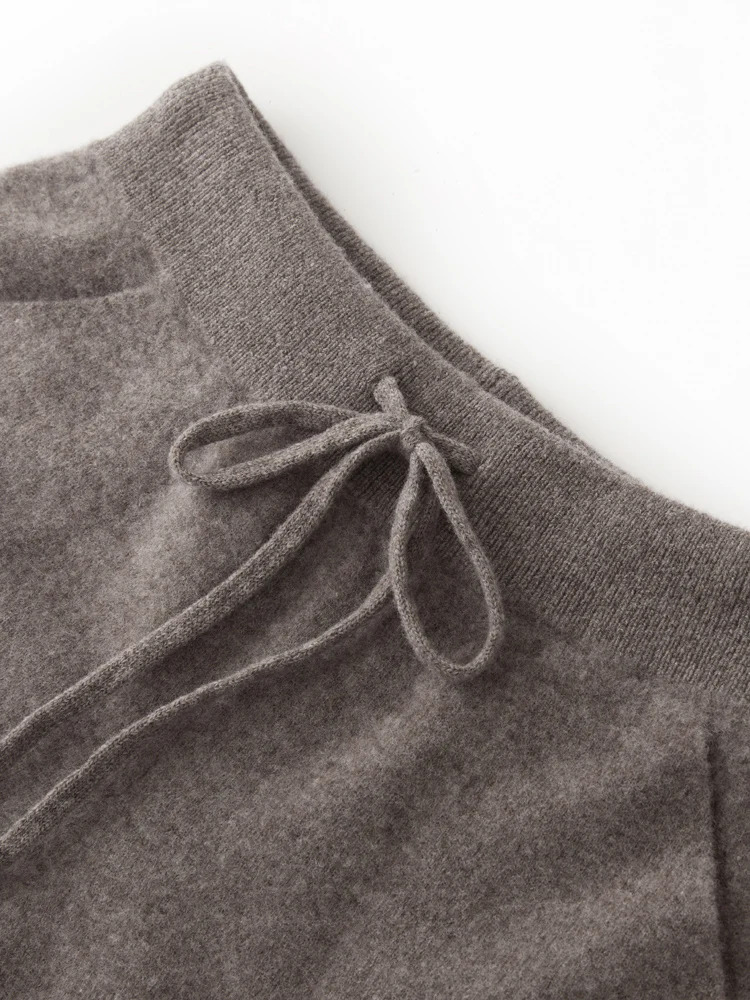 Women's Pencil Pants 100% Merino Wool Pants Autumn Winter Knit Pants Warm Cashmere Trousers Elastic Lace-up Casual Jogger Pants