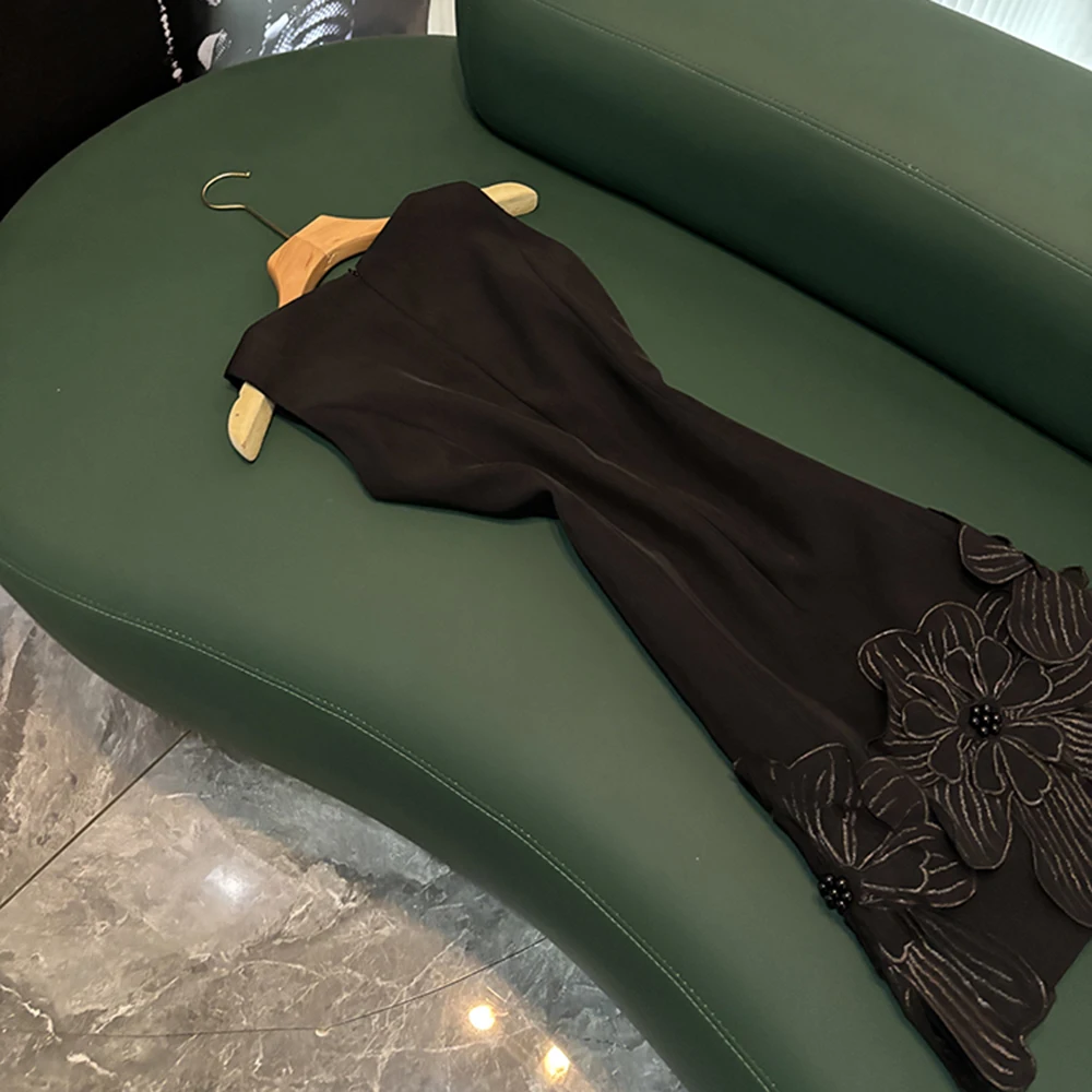 TWOTWINSTYLE Cute Spliced Appliques Dresses For Women Round Neck Sleeveless High Waist Elegant Dress Female Fashion KDR519201