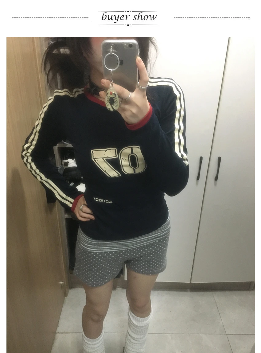 Karrram Japanese Y2k Letter Print T Shirt Vintage Harajuku Long Sleeve Jersey T-shirt American Retro Streetwear 2000s Aesthetics
