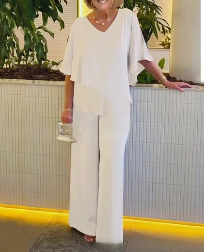 2025 Summer New Fashion Casual Irregular Suit Solid Color T Shirt Loose Wide Legs Trousers Two Piece Set Pants Sets Bat Sleeve