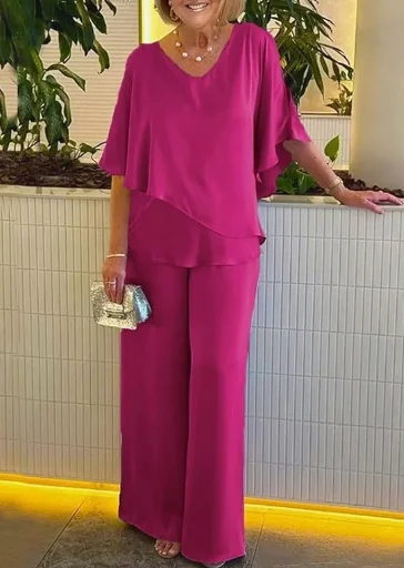2025 Summer New Fashion Casual Irregular Suit Solid Color T Shirt Loose Wide Legs Trousers Two Piece Set Pants Sets Bat Sleeve