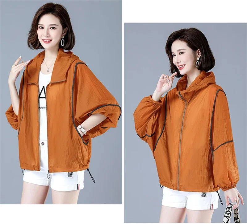White Hooded Jacket Sunscreen Women's 2025 New Outwear Loose Long-Sleeved Summer Thin Cardigan Female Top Anti-UV Coat Khaki