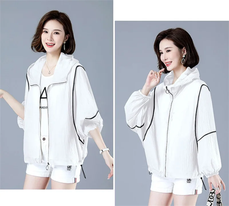 White Hooded Jacket Sunscreen Women's 2025 New Outwear Loose Long-Sleeved Summer Thin Cardigan Female Top Anti-UV Coat Khaki