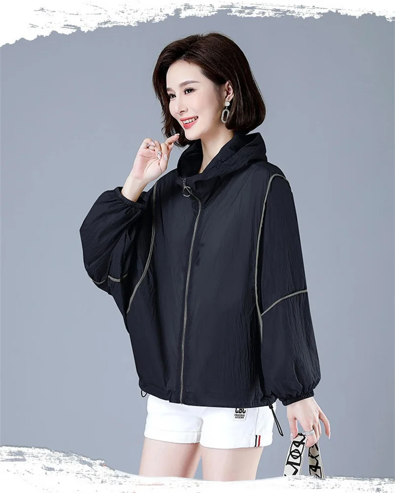 White Hooded Jacket Sunscreen Women's 2025 New Outwear Loose Long-Sleeved Summer Thin Cardigan Female Top Anti-UV Coat Khaki